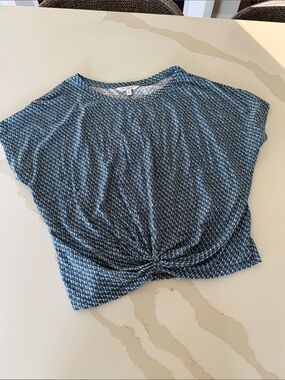 Liverpool Blue Patterned Twist-Knot Top